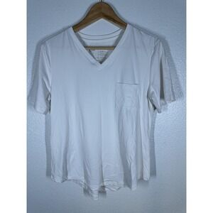 ZYIA Active Shirt Mens Medium White V-Neck Pocket Athletic Performance Stretch